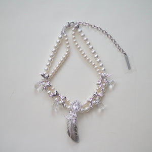 YVMIN×SHUSHU/TONG   Zircon feather double-strand artificial pearl necklace