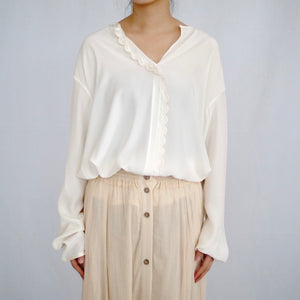 [OLD&VINTAGE] CELINE Scalloped Placket Silk Blouse