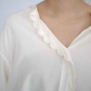 [OLD&VINTAGE] CELINE Scalloped Placket Silk Blouse