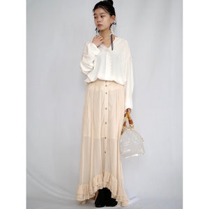 [OLD&VINTAGE] CELINE Scalloped Placket Silk Blouse