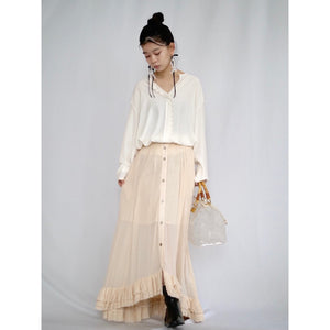 [OLD&VINTAGE] CELINE Scalloped Placket Silk Blouse