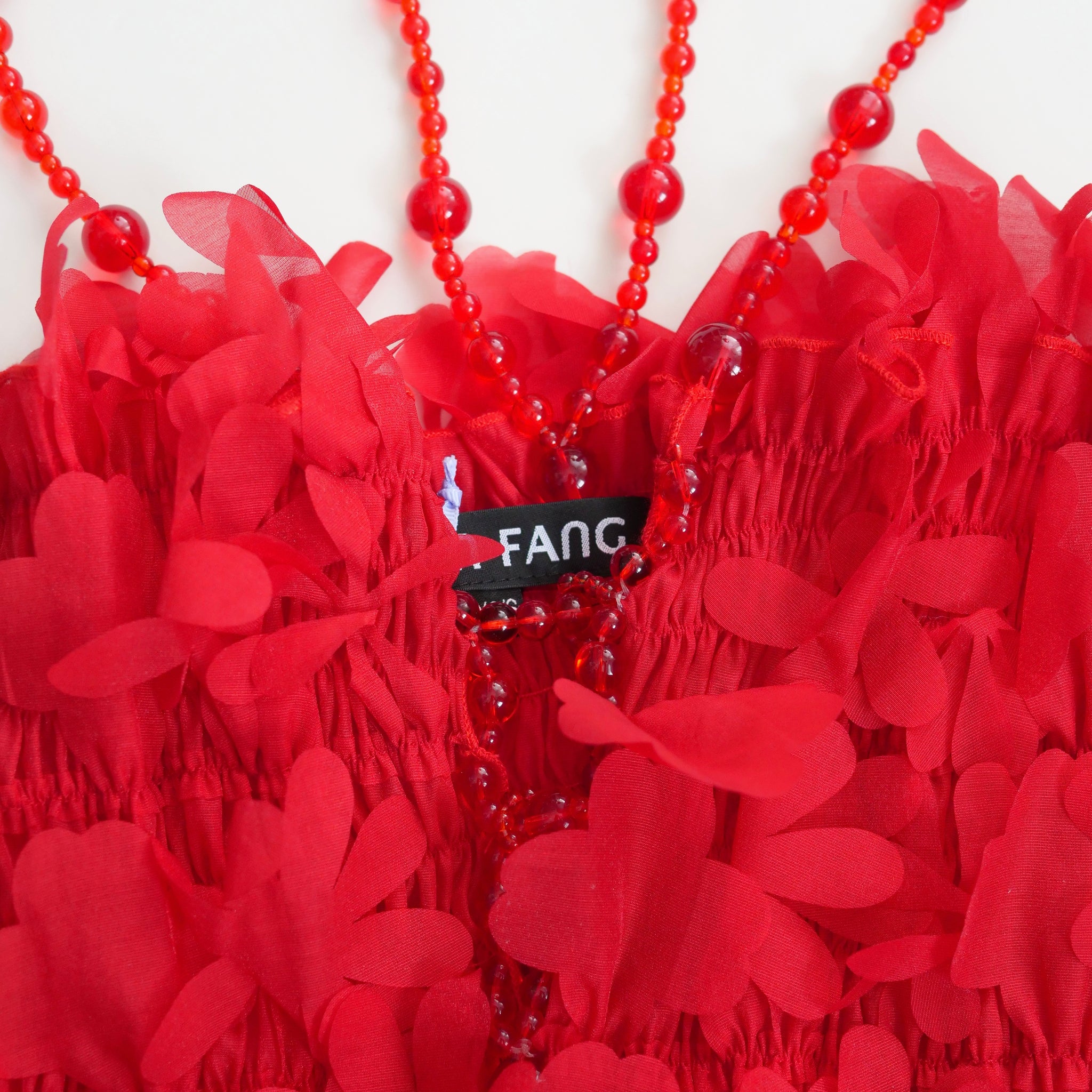 SUSAN FANG　FLOWER-LASER CUT SHIRRED TOP / RED