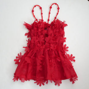 SUSAN FANG　FLOWER-LASER CUT SHIRRED TOP / RED
