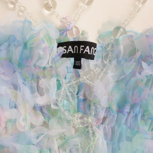 SUSAN FANG　FLOWER-LASER CUT SHIRRED TOP / BLUE