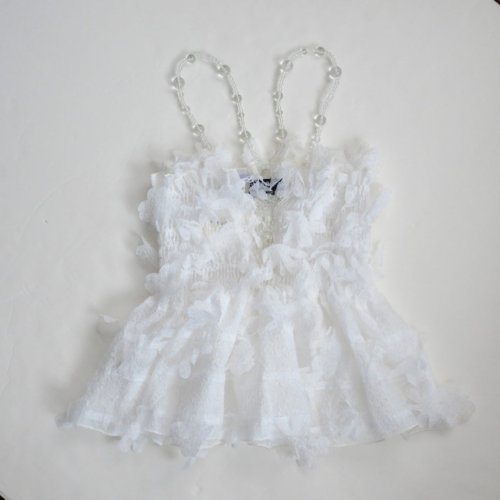 SUSAN FANG　FLOWER-LASER CUT SHIRRED TOP / WHITE