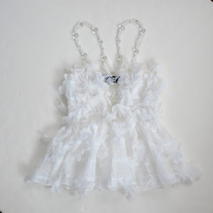 SUSAN FANG　FLOWER-LASER CUT SHIRRED TOP / WHITE