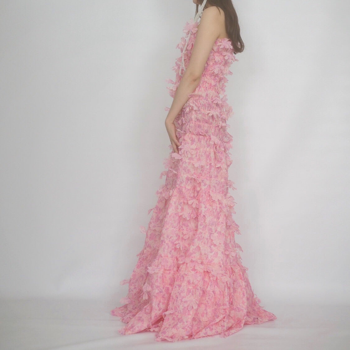 SUSAN FANG　FLOWER-LASER CUT MAXI DRESS / PINK