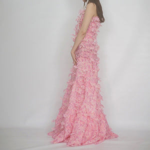 SUSAN FANG　FLOWER-LASER CUT MAXI DRESS / PINK