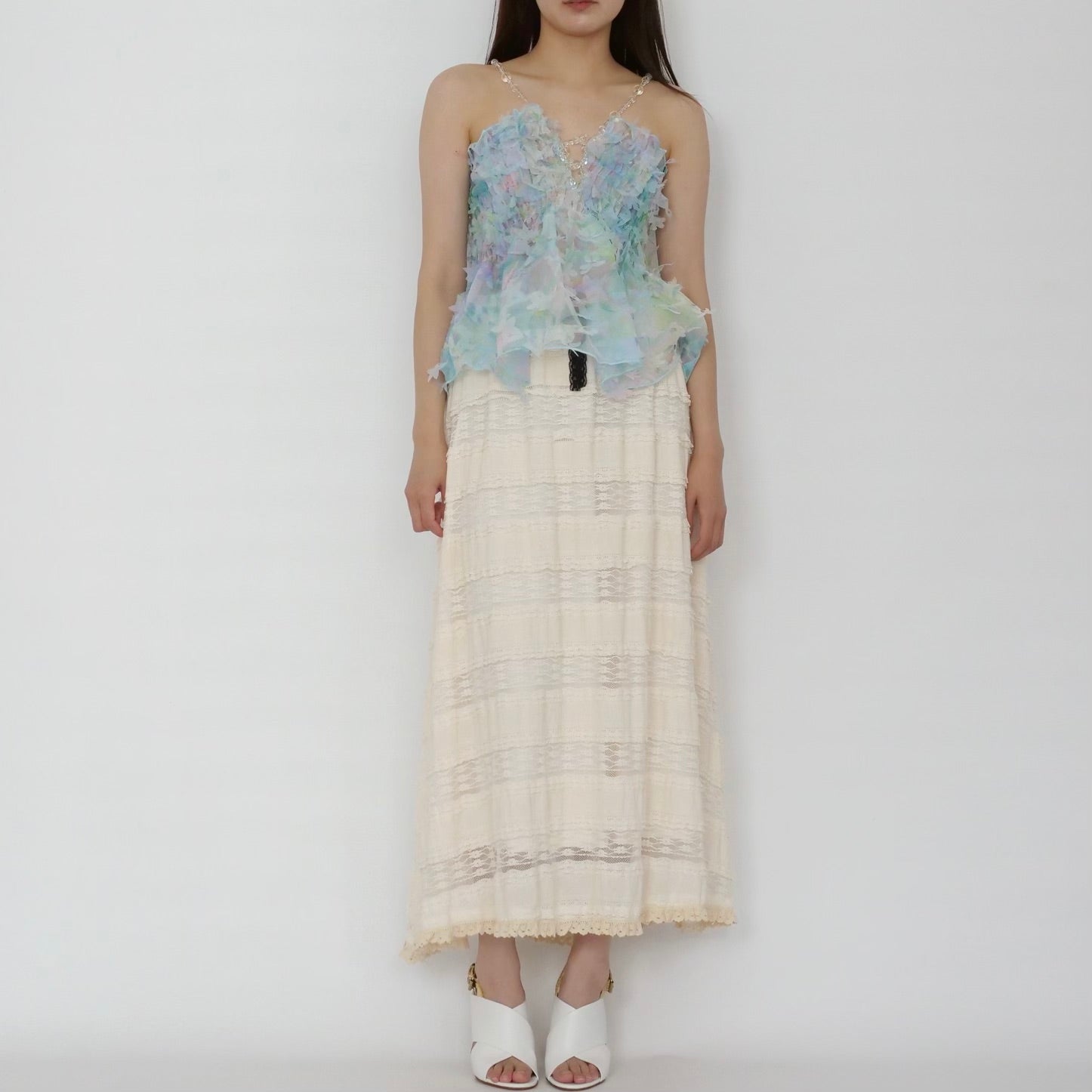 SUSAN FANG　FLOWER-LASER CUT SHIRRED TOP / BLUE