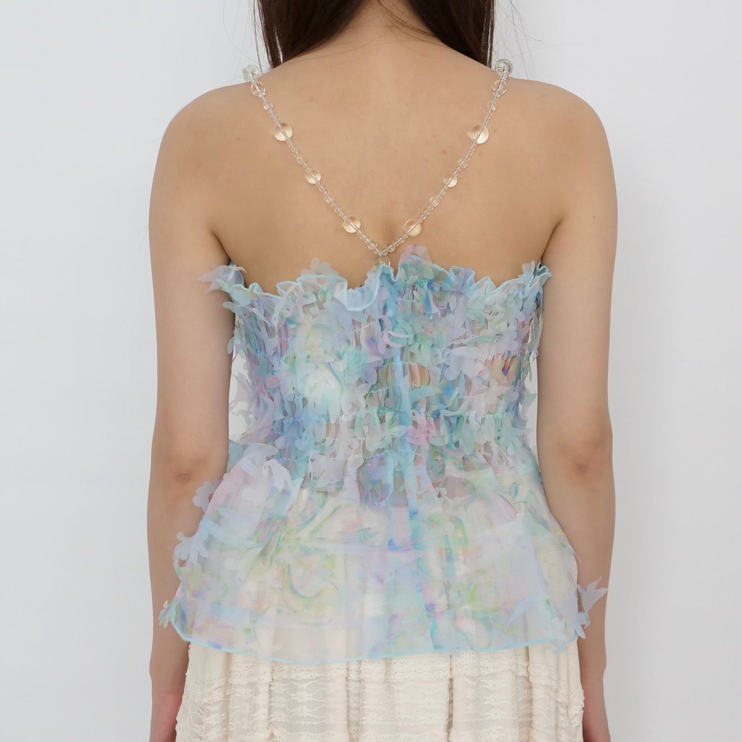 SUSAN FANG　FLOWER-LASER CUT SHIRRED TOP / BLUE