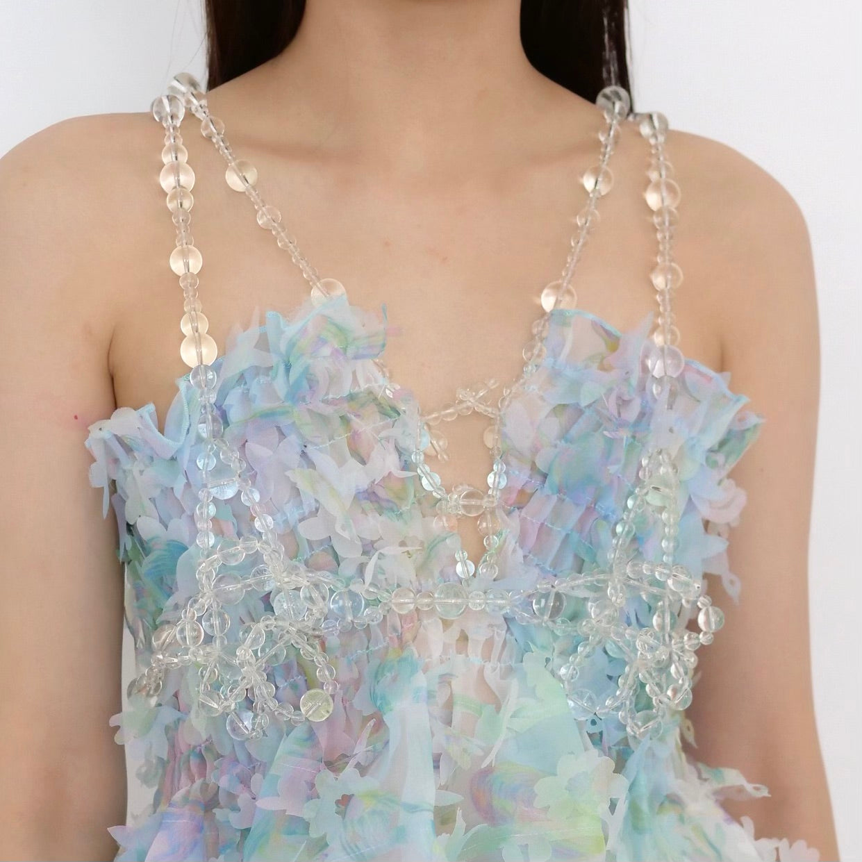 SUSAN FANG　GLASS BEAD-EMBELLISHED CROCHET BRA (CLEAR)