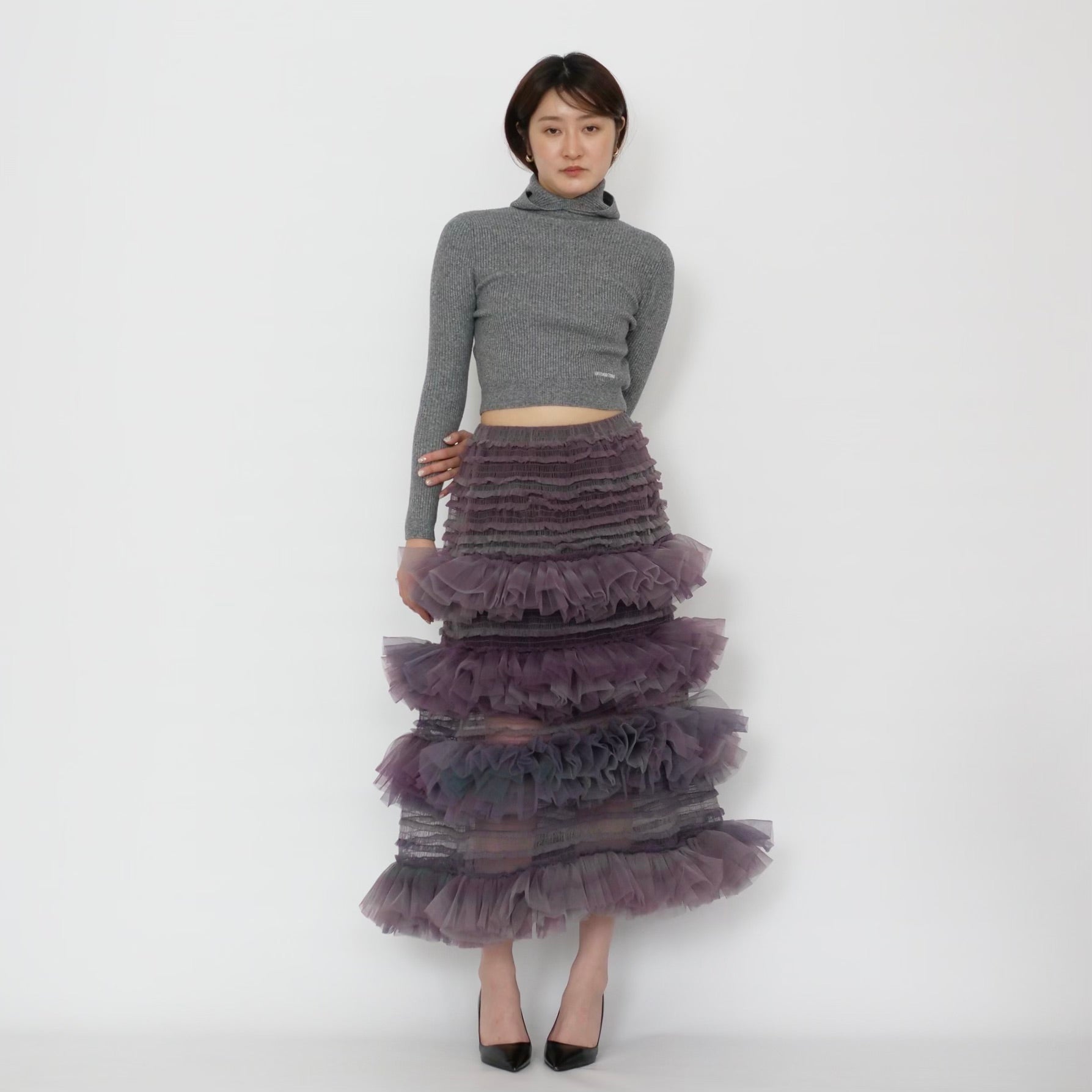 SUSAN FANG　ORGANZA SHIERED TULLE MIDI SKIRT