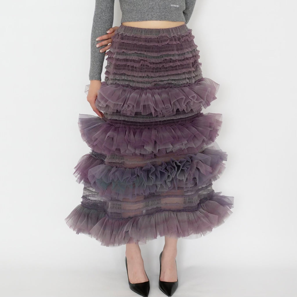 SUSAN FANG　ORGANZA SHIERED TULLE MIDI SKIRT