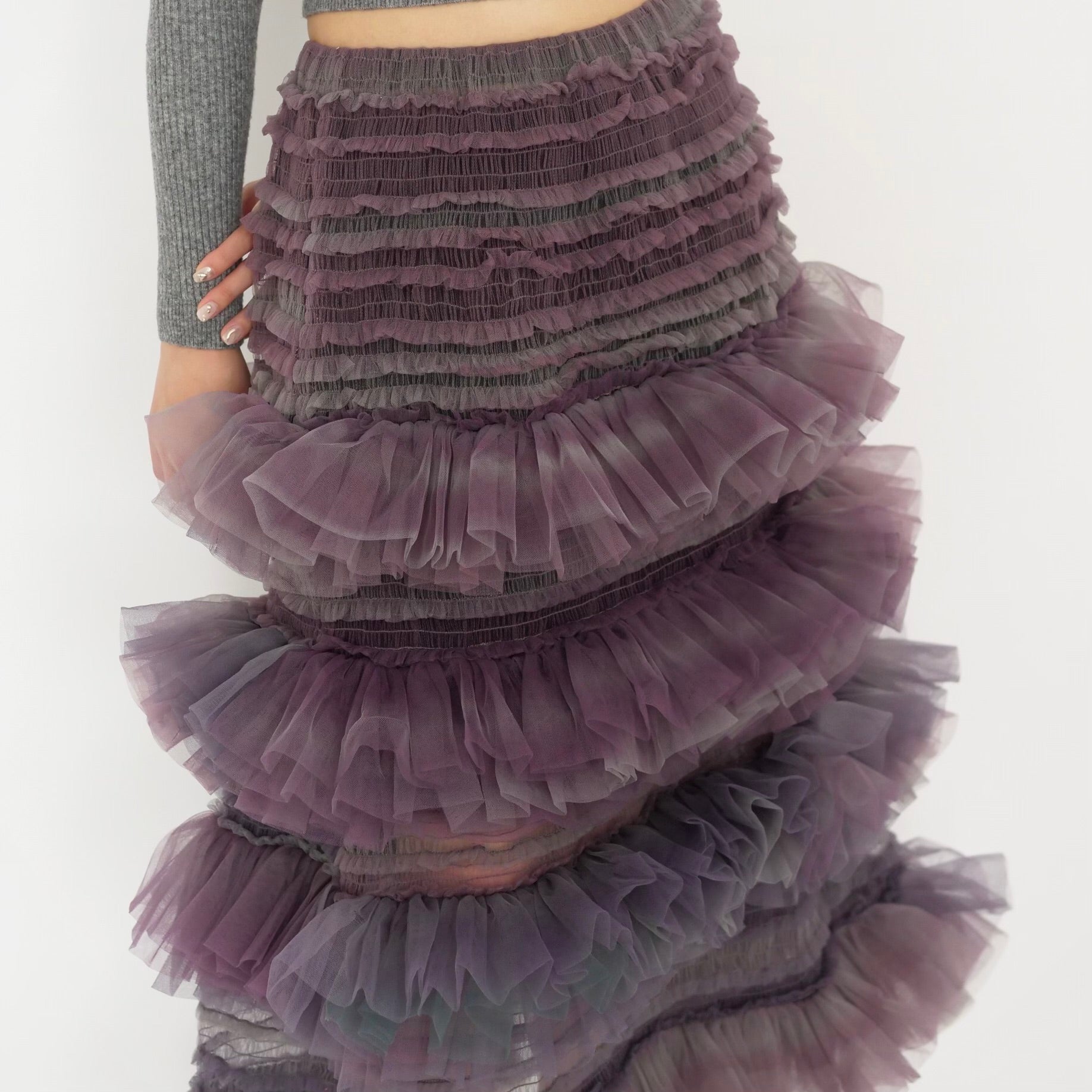 SUSAN FANG　ORGANZA SHIERED TULLE MIDI SKIRT