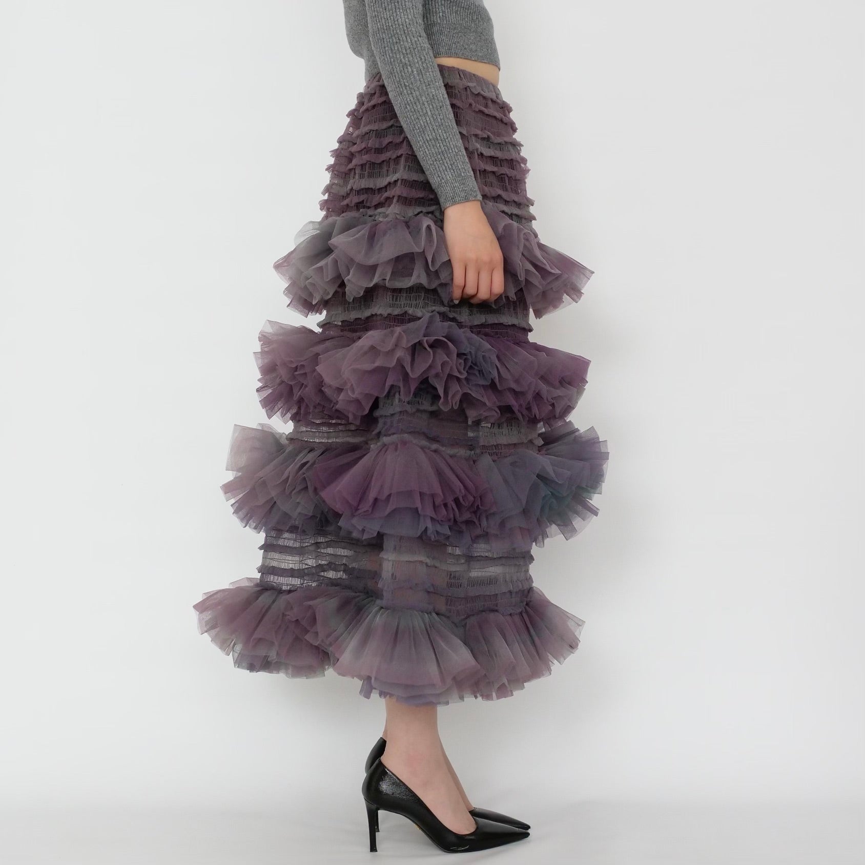 SUSAN FANG　ORGANZA SHIERED TULLE MIDI SKIRT
