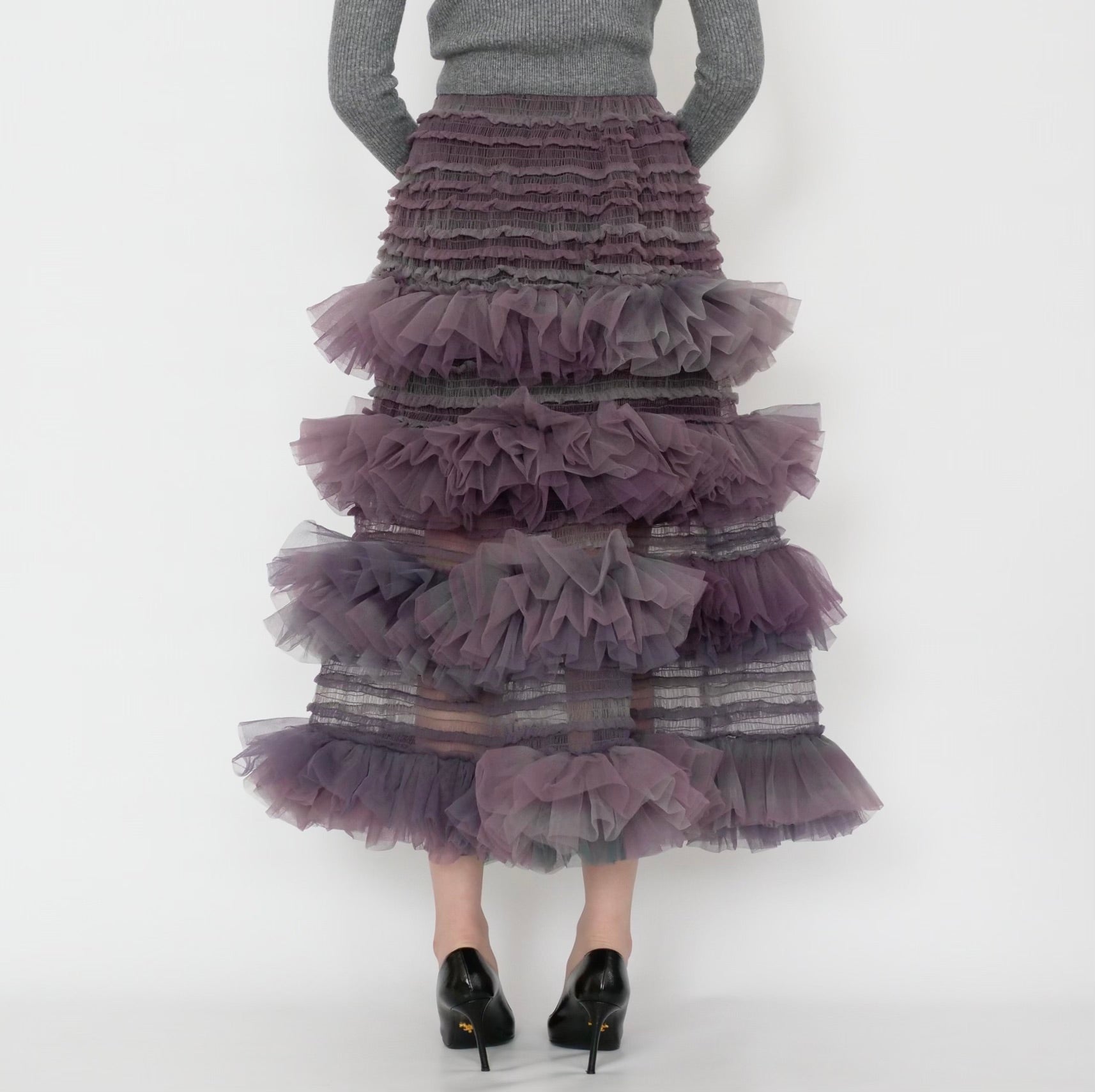 SUSAN FANG　ORGANZA SHIERED TULLE MIDI SKIRT