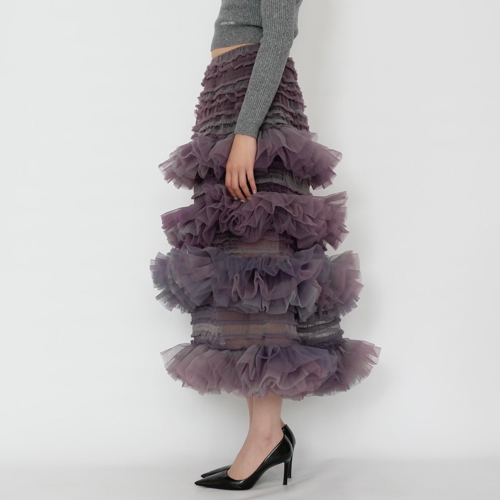 SUSAN FANG　ORGANZA SHIERED TULLE MIDI SKIRT