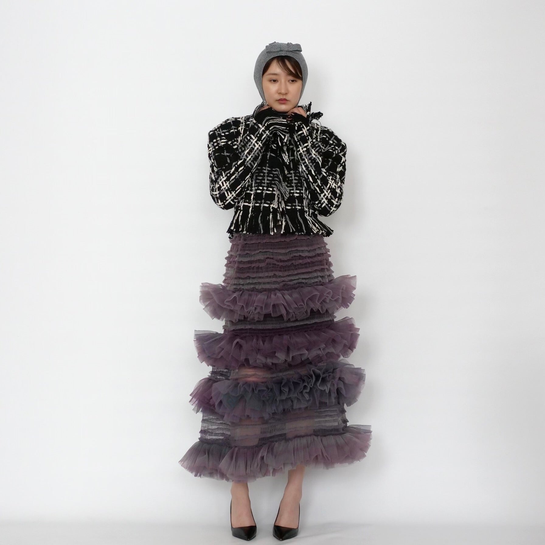 SUSAN FANG　ORGANZA SHIERED TULLE MIDI SKIRT