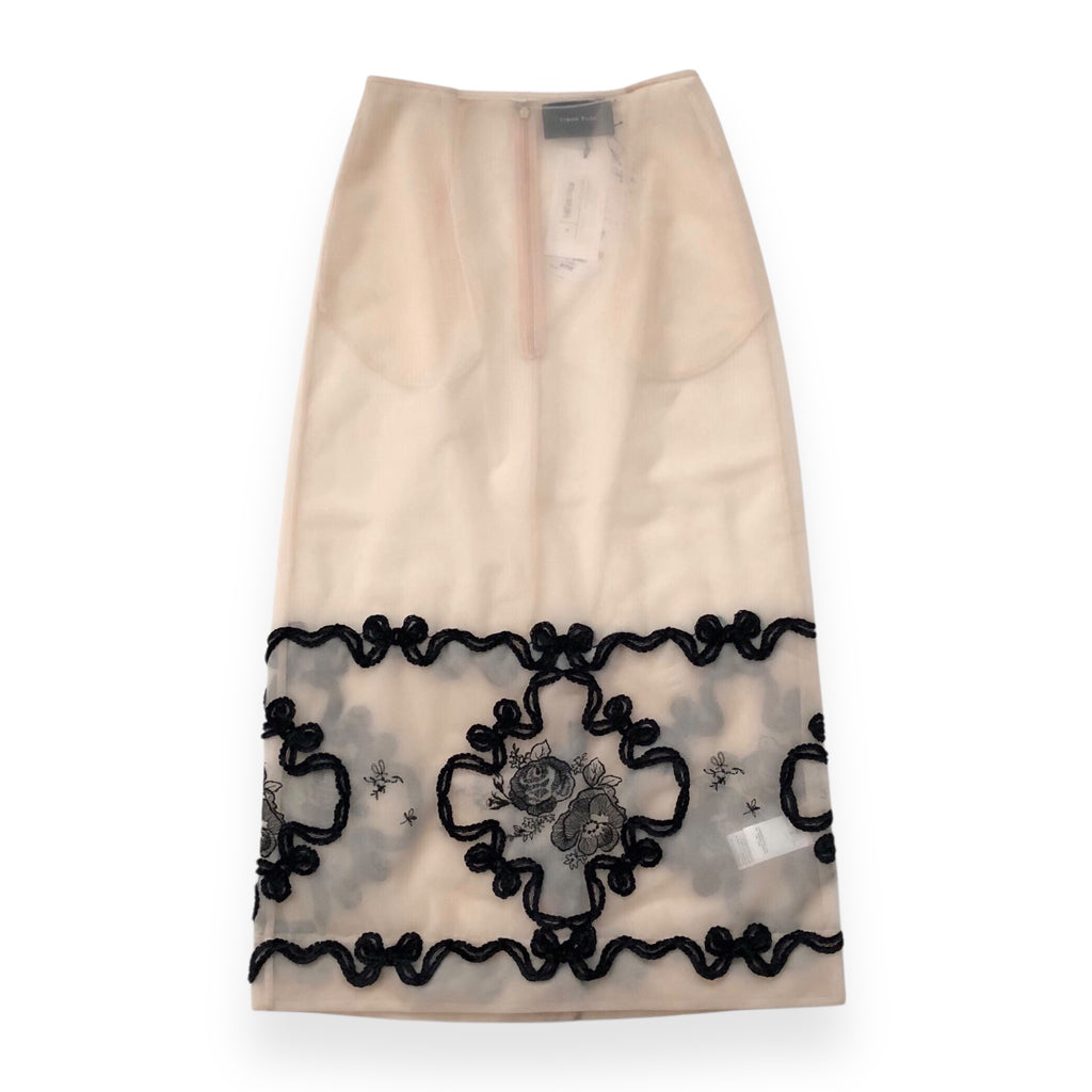 SIMONE ROCHA　SHEER PENCIL SKIRT W/ TRIM / NUDE