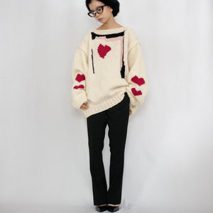 Hand-knitted sweater with coeur-rouge
