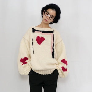 Hand-knitted sweater with coeur-rouge