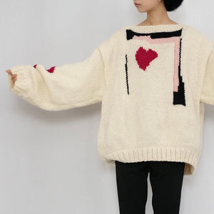 Hand-knitted sweater with coeur-rouge