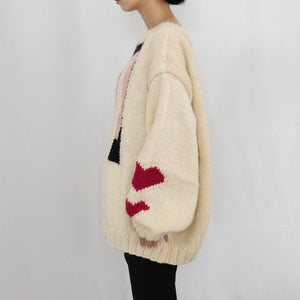 Hand-knitted sweater with coeur-rouge