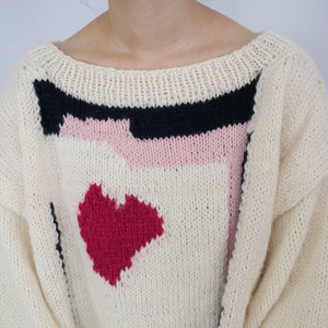 Hand-knitted sweater with coeur-rouge