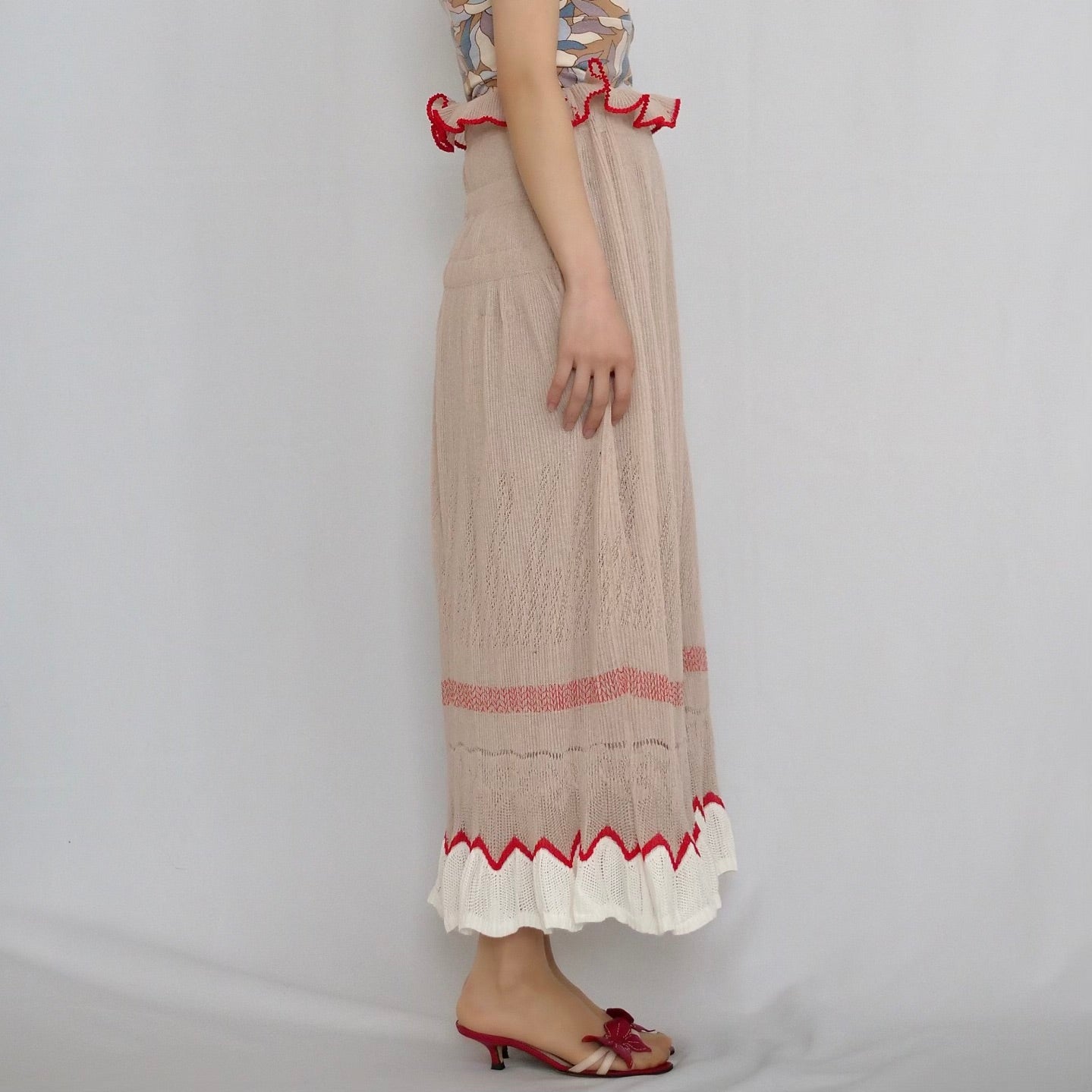 [OLD&VINTAGE] Mame Kurogouchi  CANDY PLEATS KNIT SKIRT(BEIGE)
