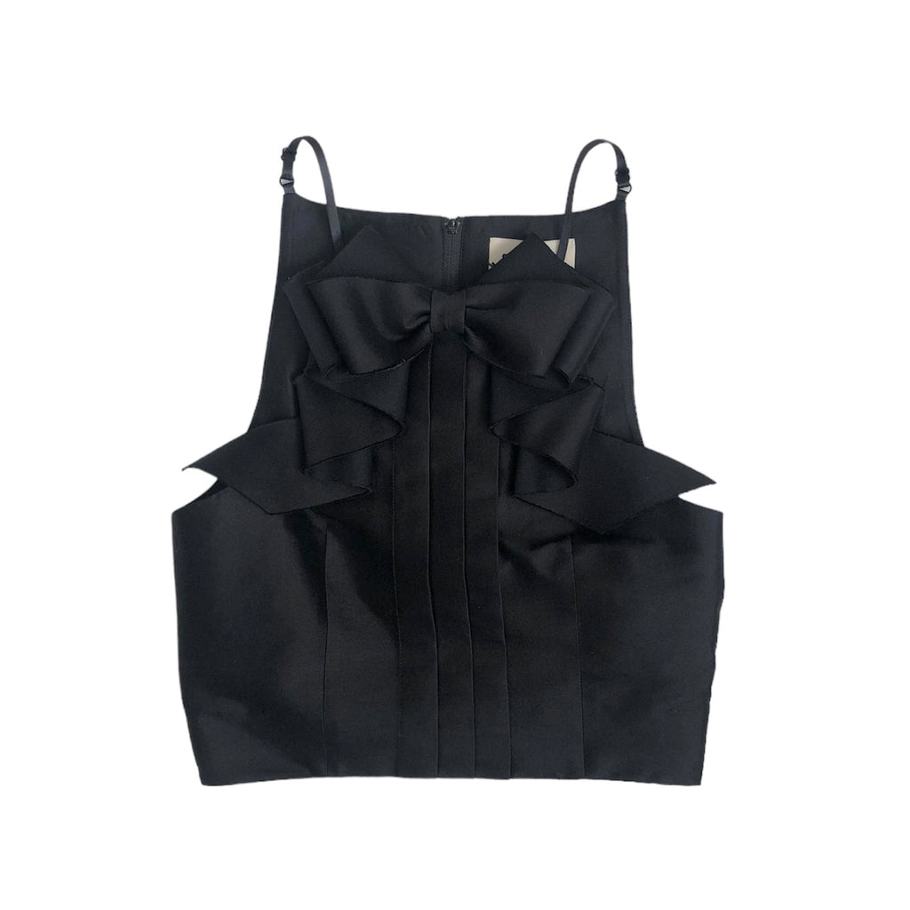 SHUSHU/TONG  3D bow neckline short top(BLACK)