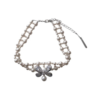 SHUSHU/TONG  zirconia butterfly flower braided pearl necklace