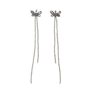 SHUSHU/TONG  curly bow long tassel stud earrings