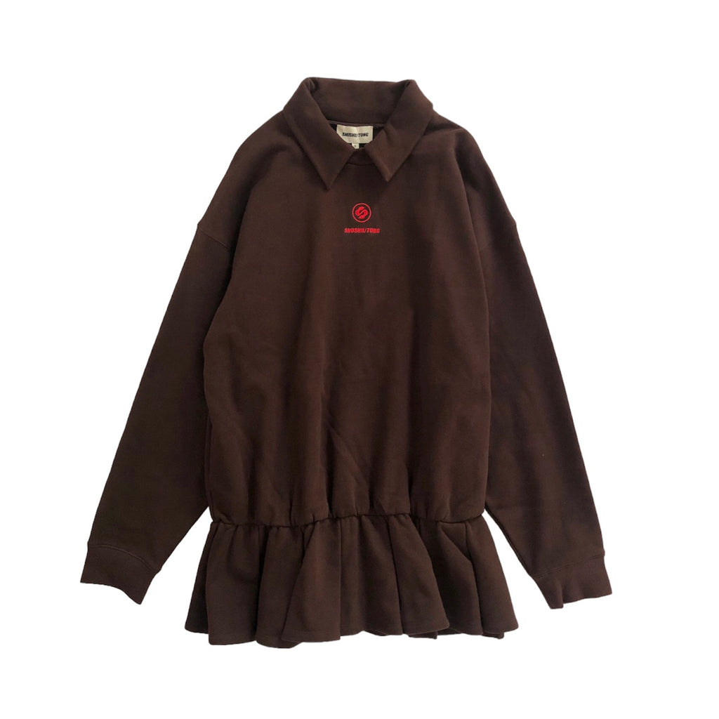 SHUSHU/TONG   shirt-coller loose hoodie dress / BROWN