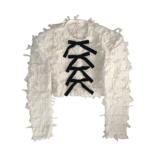 YUHAN WANG bow tie cotton blend tweed jacket