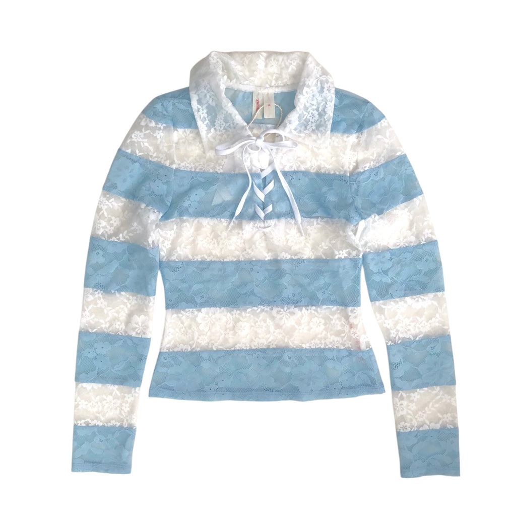 YUHAN WANG collared stripe lace polo top