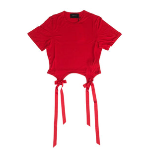 SIMONE ROCHA　 EASY SHORT SLEEVE T-SHIRT W/ BOW TAILS / RED