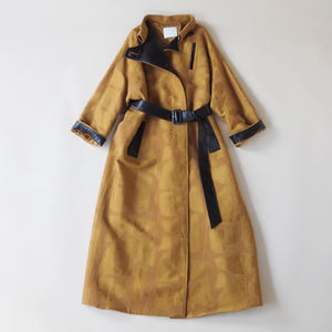 [MAME KUROGOUCHI] BLOCK JACQUARD COAT BROWN