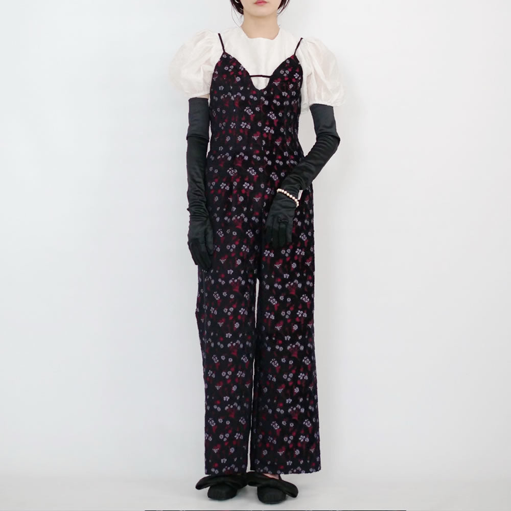 Mame Kurogouchi Floral Jacquard Sleeveless Jumpsuits / BLACK