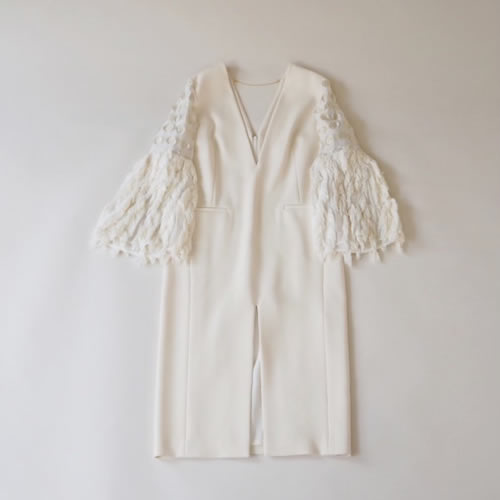 [MAME KUROGOUCHI] WOOLLY CUT JACQUARD DRESS – WHITE