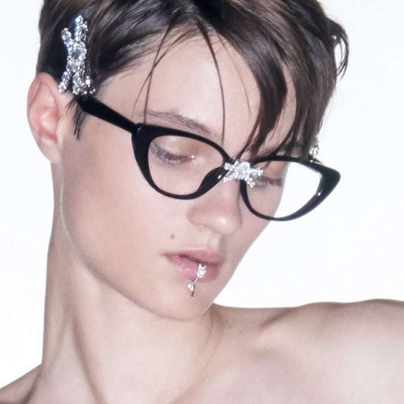 SHUSHU/TONG  front jeweled-bowknot clear-lens glasses
