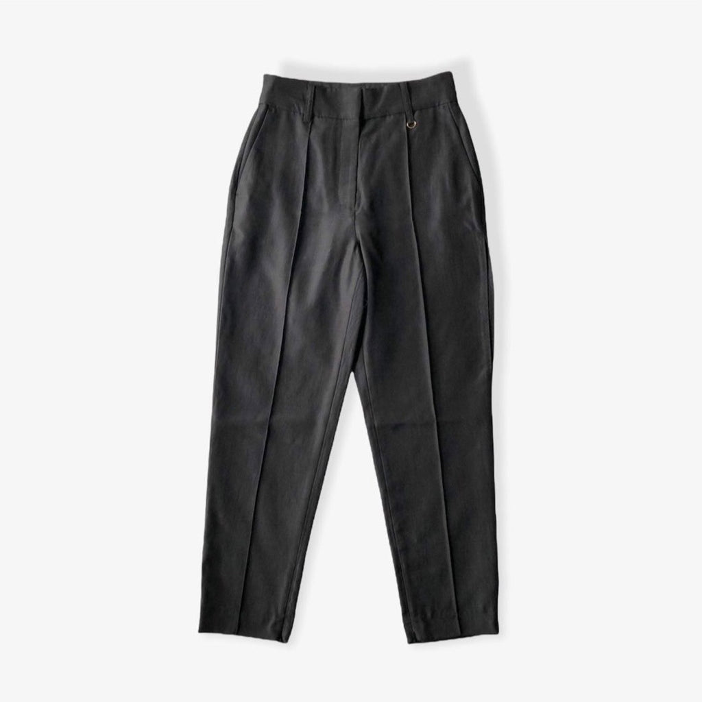 [SALE] LEINWANDE HIGH-RISE SLIM TROUSERS / BLACK