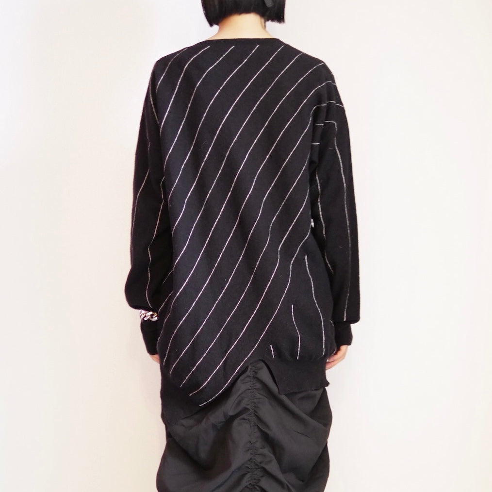 [OLD&VINTAGE] アシンメトリー　ストライプクルーネックニット