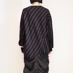 [OLD&VINTAGE] アシンメトリー　ストライプクルーネックニット