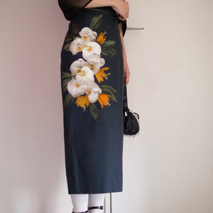 [OLD&VINTAGE] DRIES VAN NOTEN FROWER PRINT PENCIL SKIRT