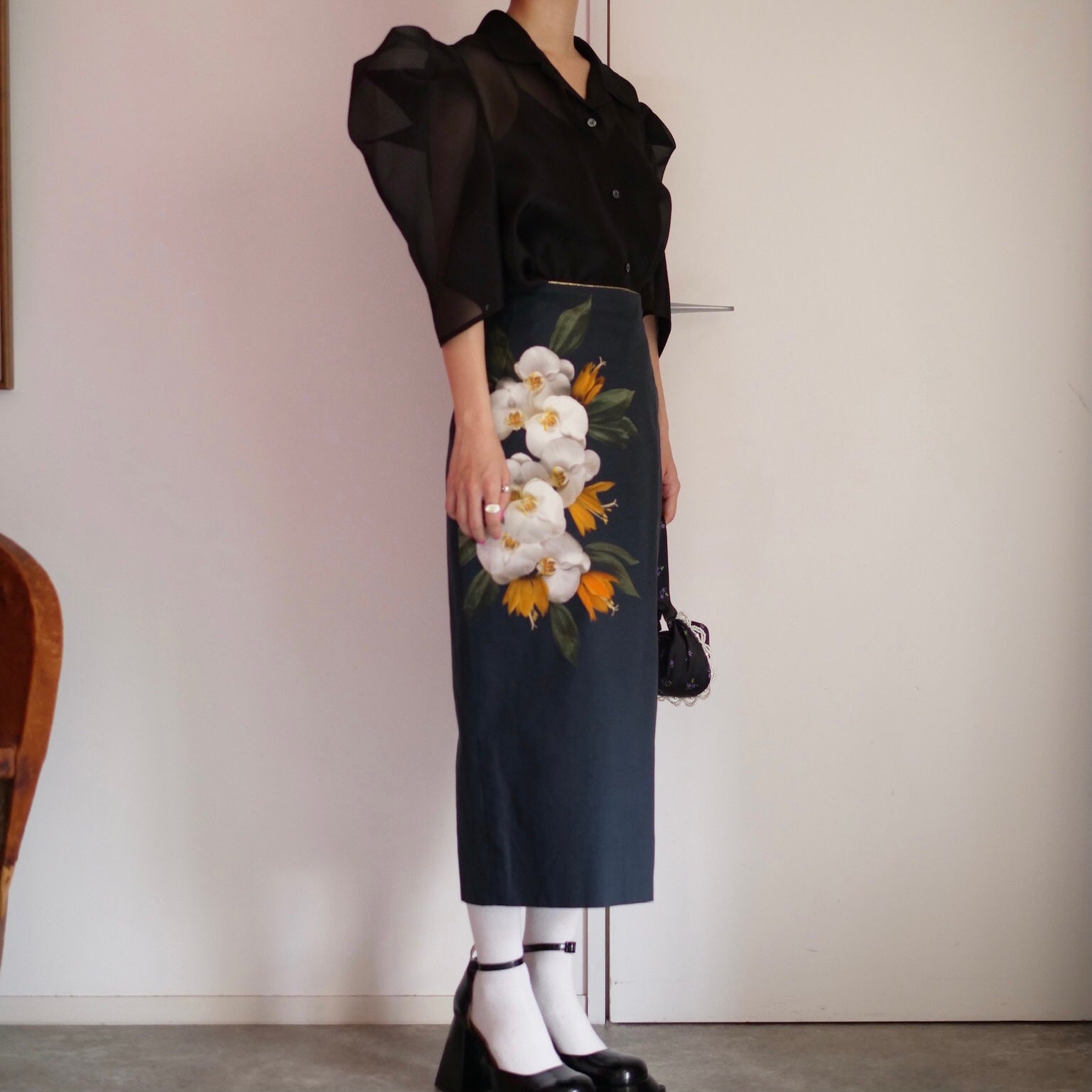 [OLD&VINTAGE] DRIES VAN NOTEN FROWER PRINT PENCIL SKIRT