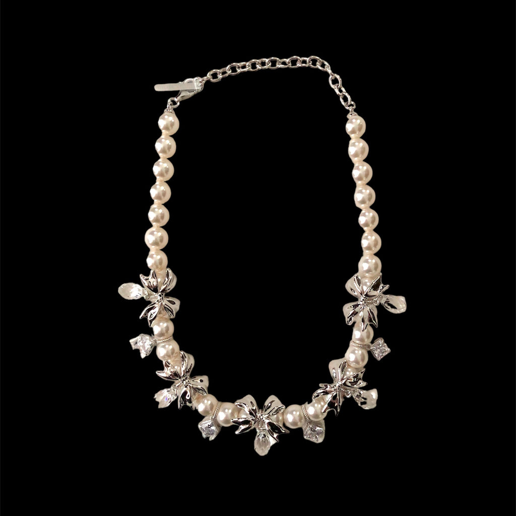 [SALE]SHUSHU/TONG  bow crystal pearl necklace