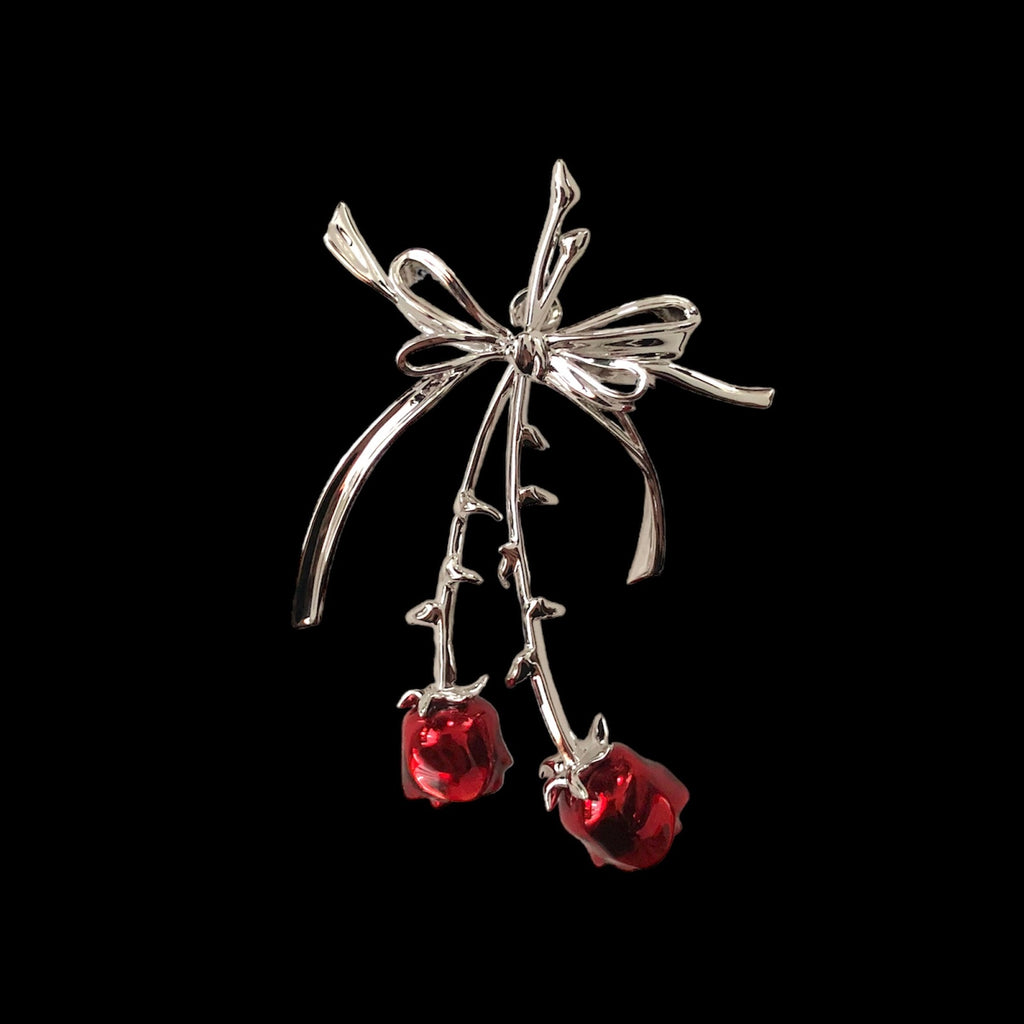 SHUSHU/TONG  double rose bow earring / red