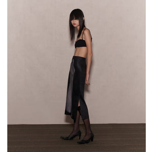 JOHN  Black Sculpture Print Midi Skirt / BLACK