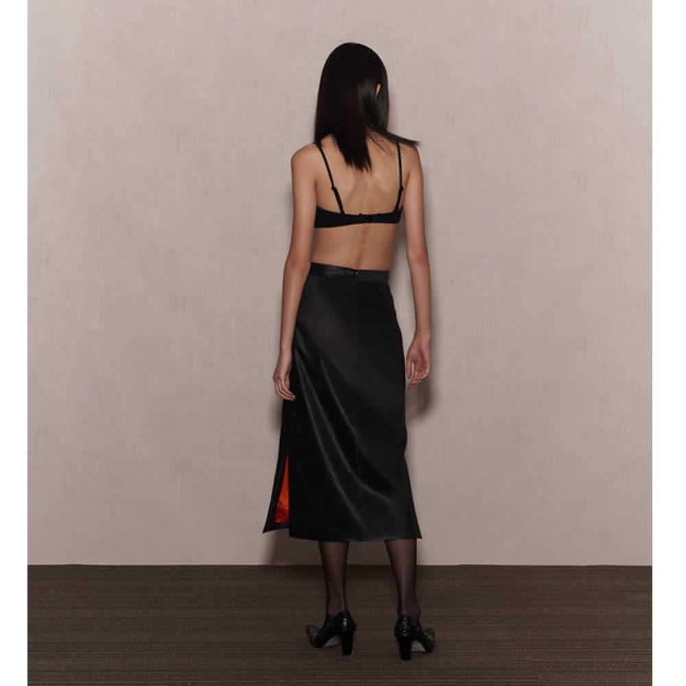 JOHN  Black Sculpture Print Midi Skirt / BLACK