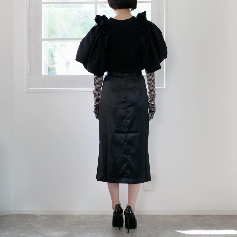 JOHN  Black Sculpture Print Midi Skirt / BLACK